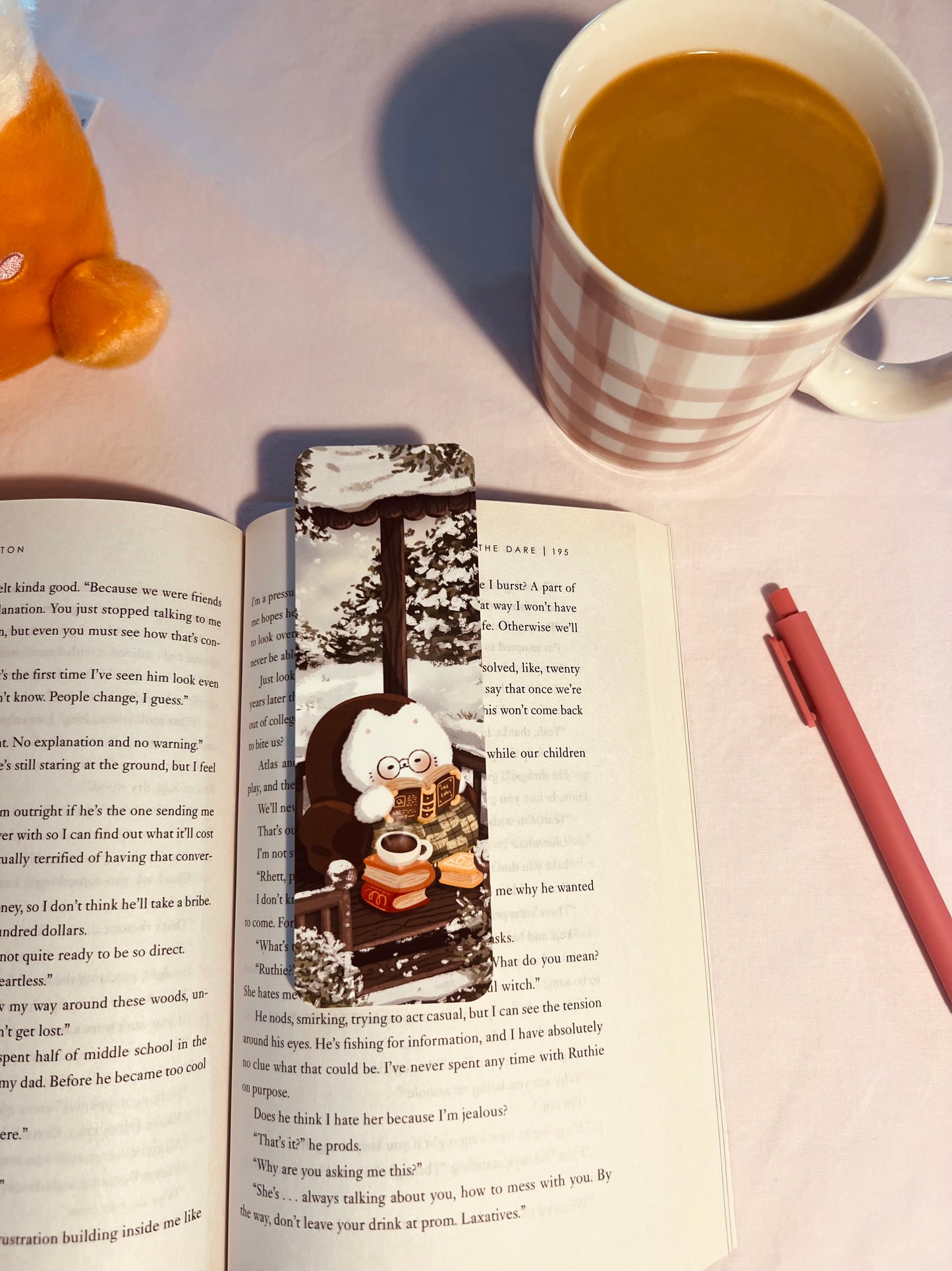 Cozy winter cat reading bookmark (double sided)