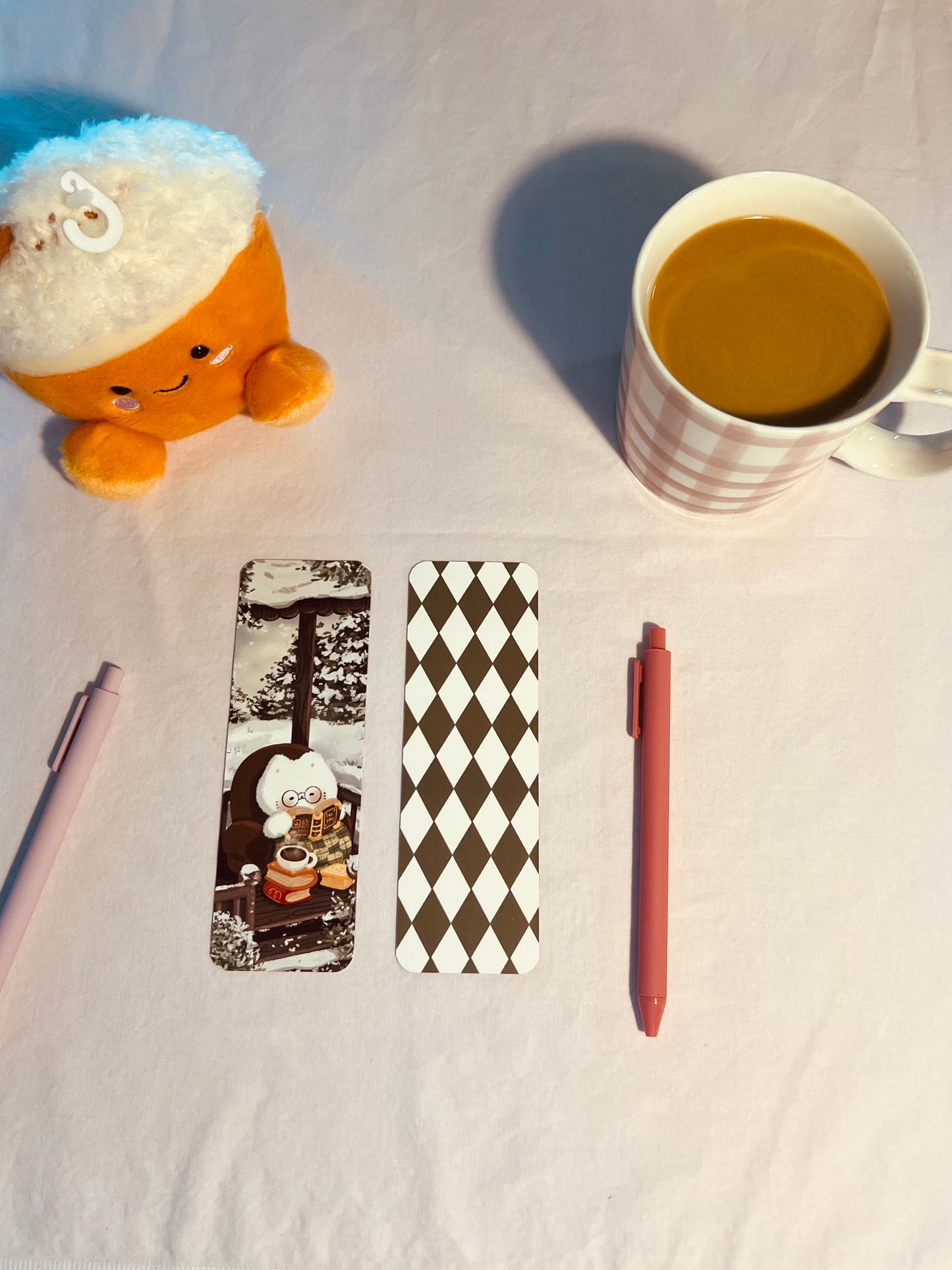 Cozy winter cat reading bookmark (double sided)